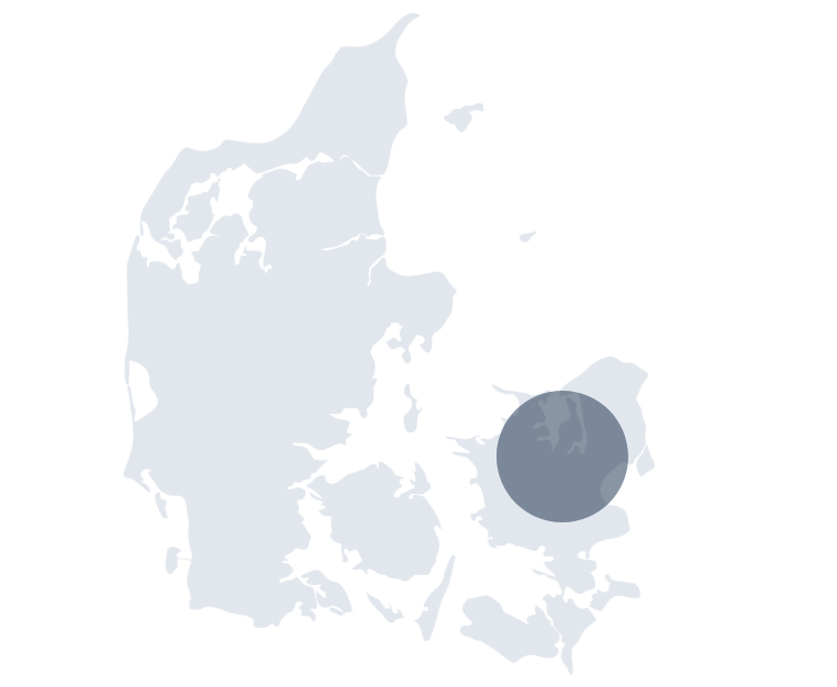 Danmarks kort med prik over Nordsjælland